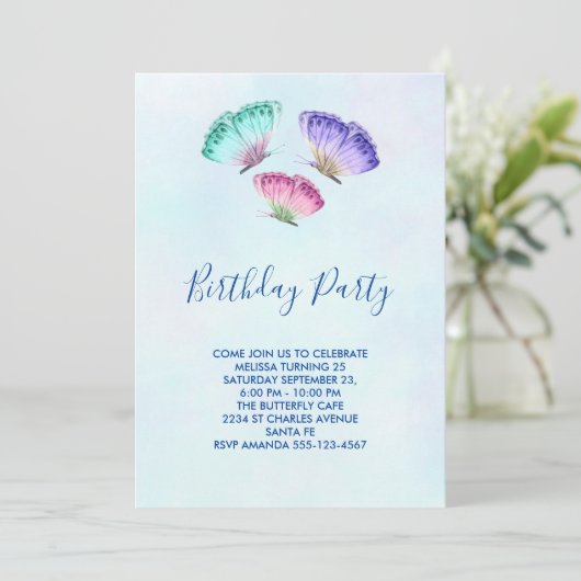 3 Kleurrijke Pastel Waterverf Vlinders Verjaardag Kaart (Staand voorkant)