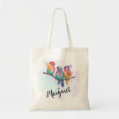 3 Kleurrijke Tortelduifjes gepersonaliseerde naam Tote Bag (Voorkant)