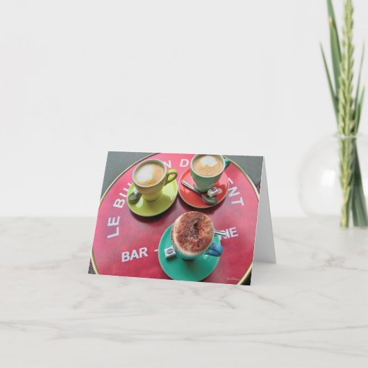 3 koffiekopjes, café in Parijs Bedankkaart (Voorkant)