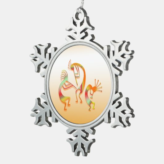 3 Kokopelli #51a Tin Sneeuwvlok Ornament (Rechts)