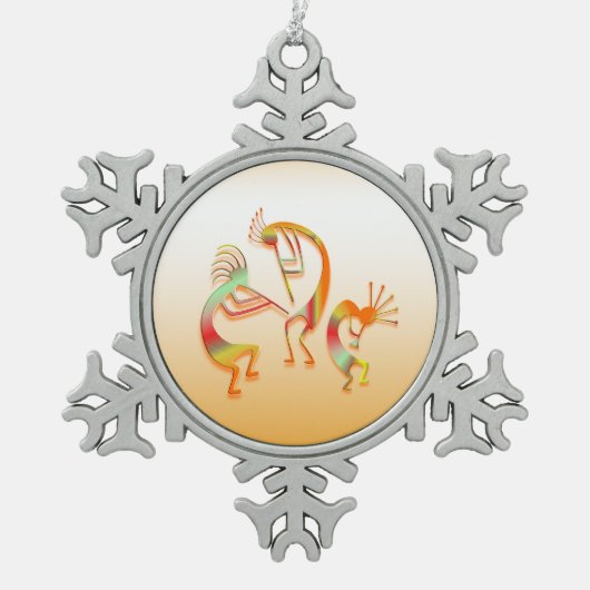 3 Kokopelli #51a Tin Sneeuwvlok Ornament (Voorkant)
