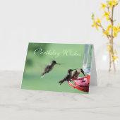 3 Kolibries bij feeder- aanpassen elke gelegenheid Kaart (Gele Bloem)