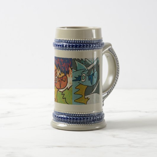 3-koppige Dragon Stein Bierpul (Voorkant rechts)