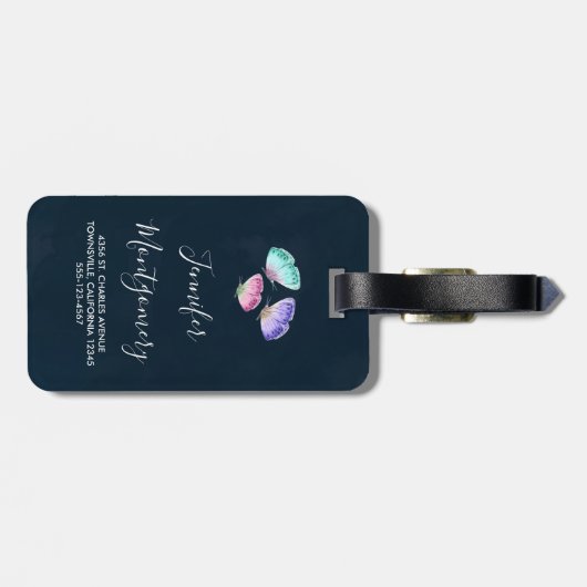 3 Kute Colorful Pastel Waterverf Butterflies Bagagelabel (Achterkant horizontaal)