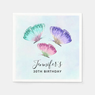 3 Kute Colorful Pastel Waterverf Butterflies Servet