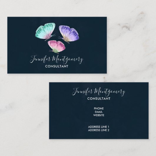 3 Kute Colorful Pastel Waterverf Butterflies Visitekaartje (Voorkant / Achterkant)