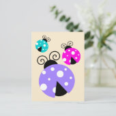 3 Ladybugs in Paarse roze en blauw Briefkaart (Staand voorkant)