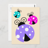 3 Ladybugs in Paarse roze en blauw Briefkaart (Voorkant / Achterkant)