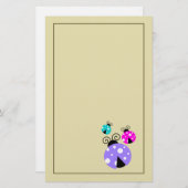 3 Ladybugs in Paarse roze en blauw Briefpapier (Voorkant / Achterkant)