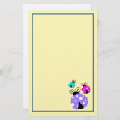 3 Ladybugs in Paarse roze en blauw Briefpapier (Voorkant / Achterkant)