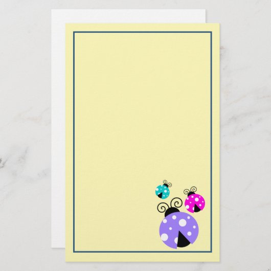 3 Ladybugs in Paarse roze en blauw Briefpapier (Voorkant / Achterkant)