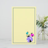 3 Ladybugs in Paarse roze en blauw Briefpapier (Staand voorkant)