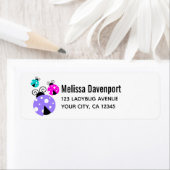 3 Ladybugs in Paarse roze en blauw Etiket (Insitu)