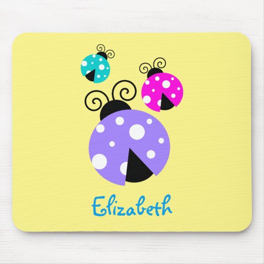 3 Ladybugs in Paarse roze en blauw op maat Muismat (Voorkant)