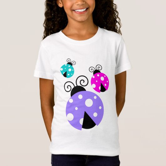 3 Ladybugs in Paarse roze en blauw T-shirt (Voorkant)