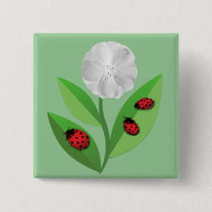 3 Ladybugs Vierkante Button 5,1 Cm