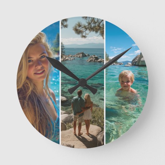 3 Lange Verticale Strip Boho Foto Ronde Klok (Voorkant)