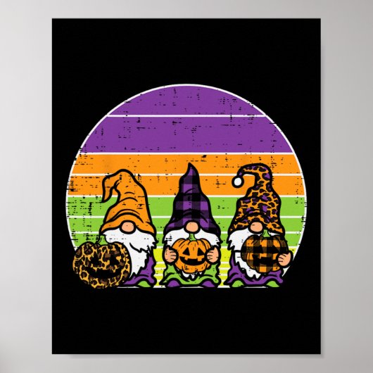 3 Leopard Pset Gnomen Pumpkin Retro Halloween Cos. Poster (Voorkant)