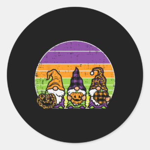 3 Leopard Pset Gnomen Pumpkin Retro Halloween Cos. Ronde Sticker
