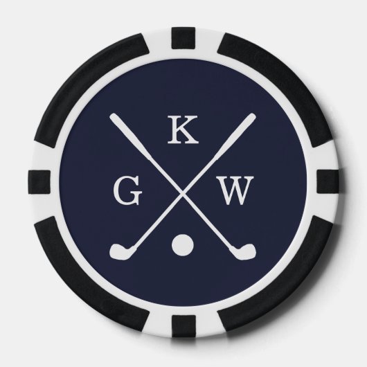 3-letter golfclubs Navy Blue Monogram Poker Chips (Voorkant)