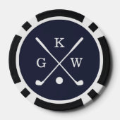 3-letter golfclubs Navy Blue Monogram Poker Chips (Achterkant)