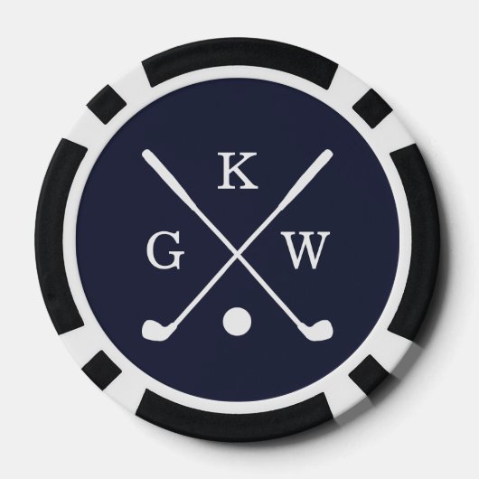 3-letter golfclubs Navy Blue Monogram Poker Chips (Achterkant)