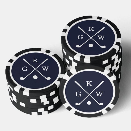 3-letter golfclubs Navy Blue Monogram Poker Chips (Opstapeling)
