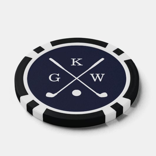 3-letter golfclubs Navy Blue Monogram Poker Chips (Enkel)
