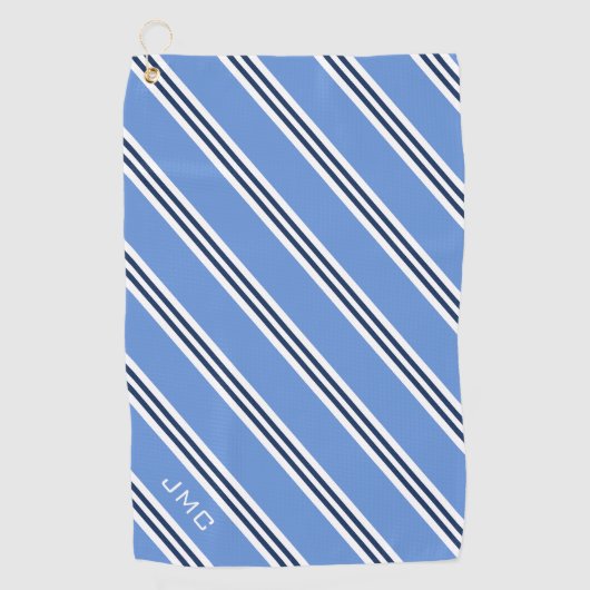 3-Letter Monogram blauwe strepen Golfhanddoek (Voorkant)