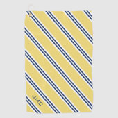 3-Letter Monogram Geel en Blauw Stripes Golfhanddoek (Voorkant)