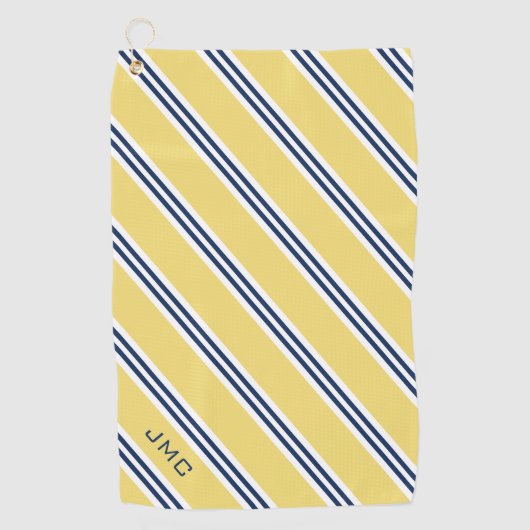 3-Letter Monogram Geel en Blauw Stripes Golfhanddoek (Voorkant)