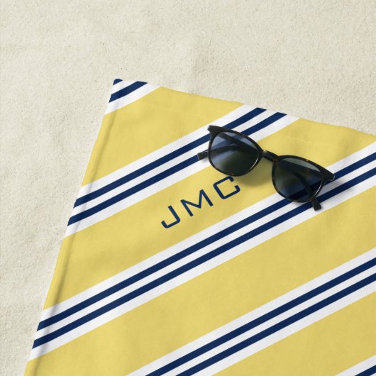 3-Letter Monogram Geel en Blauw Stripes Strandlaken (In situ)