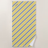 3-Letter Monogram Geel en Blauw Stripes Strandlaken (Voorkant)