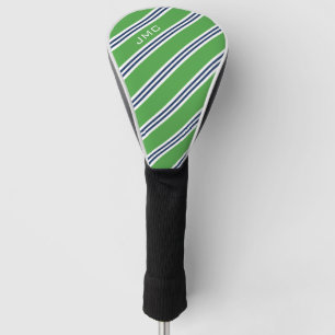 3-Letter Monogram groen en blauwe strepen Golfheadcover