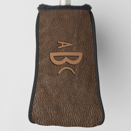 3 Letter Monogram Initiaal beige bruin leder Kijk  Golfheadcover (Draai 90)