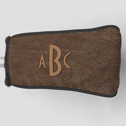 3 Letter Monogram Initiaal beige bruin leder Kijk Golfheadcover (Voorkant)