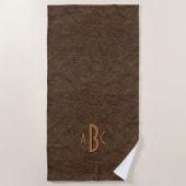 3 Letter Monogram Initiaal beige bruin leder Kijk Strandlaken (Voorkant)