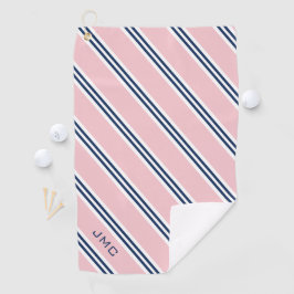 3-Letter Monogram roze en blauwe strepen Golfhanddoek