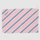 3-Letter Monogram roze en blauwe strepen Golfhanddoek (Horizontaal)