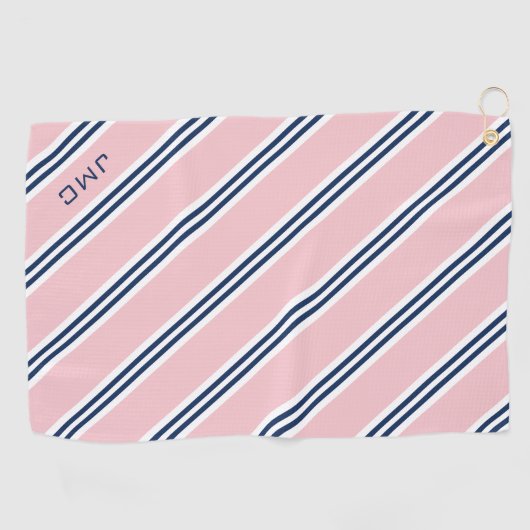 3-Letter Monogram roze en blauwe strepen Golfhanddoek (Horizontaal)