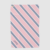 3-Letter Monogram roze en blauwe strepen Golfhanddoek (Voorkant)
