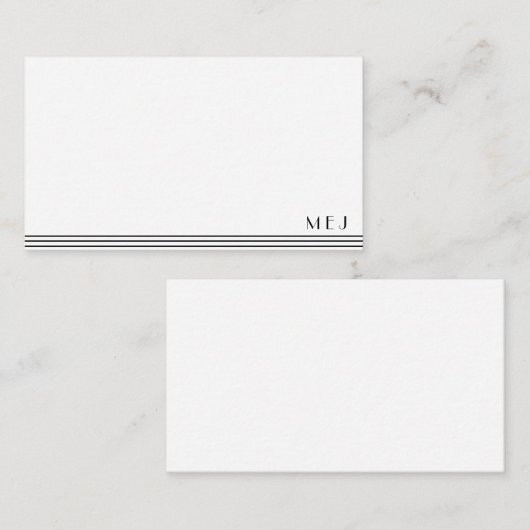 3 Letter Monogram zwart wit gestreept minimalistis Notitiekaartje (Voorkant / Achterkant)