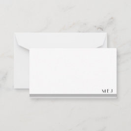 3 Letter Monogram zwart wit gestreept minimalistis Notitiekaartje