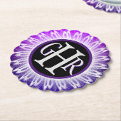 3 Letter Monogramed Metallic Paars White Lace Kartonnen Onderzetters (Gekanteld)