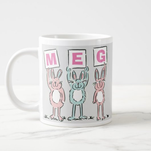 3 Letter-naam Fun Rabbits Design Grote Koffiekop (Links)