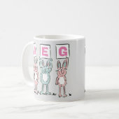 3 Letter-naam Fun Rabbits Design Koffiemok (Voorkant links)