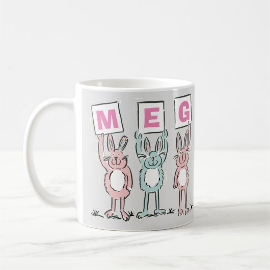 3 Letter-naam Fun Rabbits Design Koffiemok (Links)
