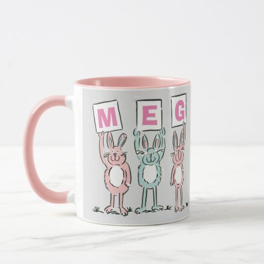 3 Letter-naam Fun Rabbits Design Mok (Links)