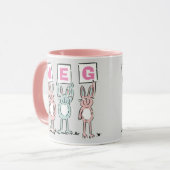 3 Letter-naam Fun Rabbits Design Mok (Voorkant links)
