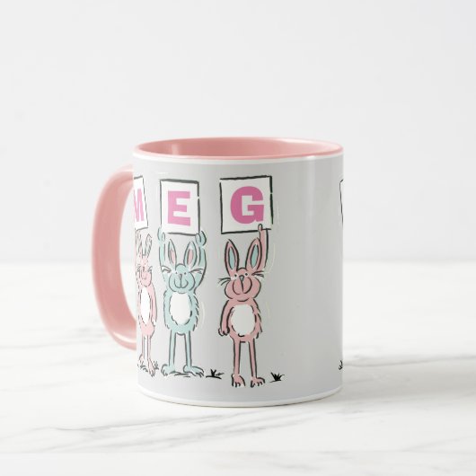 3 Letter-naam Fun Rabbits Design Mok (Voorkant links)